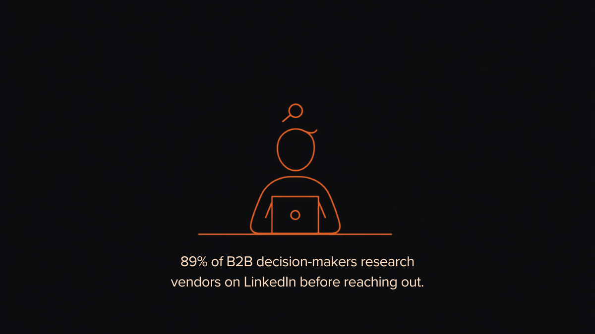 Illustration of someone quietly researching a vendor online, 89% of B2B decision-makers use LinkedIn during vendor research